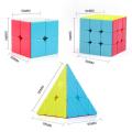 AR Traders-Pack of 3: Cube Combo of 2X2 3x3 and Pyraminx Pyramid Triangle High Speed Sticker-less Cube Brain Teaser Puzzle. 