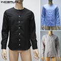 New Trendy· INCERUN Mens Linen Fitted T-shirt Top Long Sleeve Formal Casual Smart Shirts Autumn. 