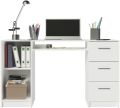 Modern Office Desk with Storage Drawers , Study Desk for Home Office, Simple Style PC Table with 3 Drawers, 1 Door and 1 Storage Shelf (White/Black). 