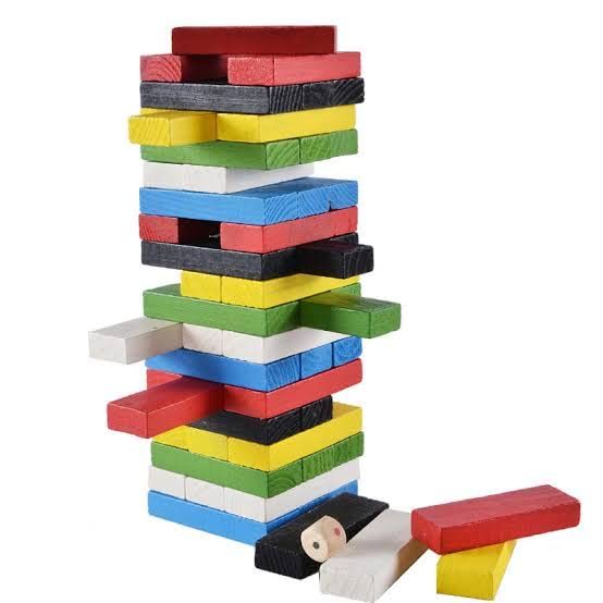 48 Pcs Colorful Wooden Mini Jenga Puzzle | Stacking Block Game | Challenging Color Wooden Tumbling Tower