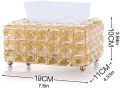 Crystal Glass Tissue Box, Desktop Napkin Storage Box, Gold Luxurious Tissue Holder. 