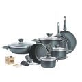 17-Piece Non-Stick Daffodil Cookware Gift Set – Heavy Gauge Aluminum, Glass Lids, Fat-Free Cooking. 