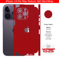 iPhone 14 Pro Max Skin/Wrap 360 Protection Sheet/ Carbon fiber/ Matte/ Transparent/ Lamination Back And Sides Included Camera Skin. 