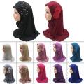 Rendom Colors Muslim Kids Girls Hijab Islamic Headscarf Diamontes Flower Scarf One Piece Children Full Cover Makna Wrap Cover. 