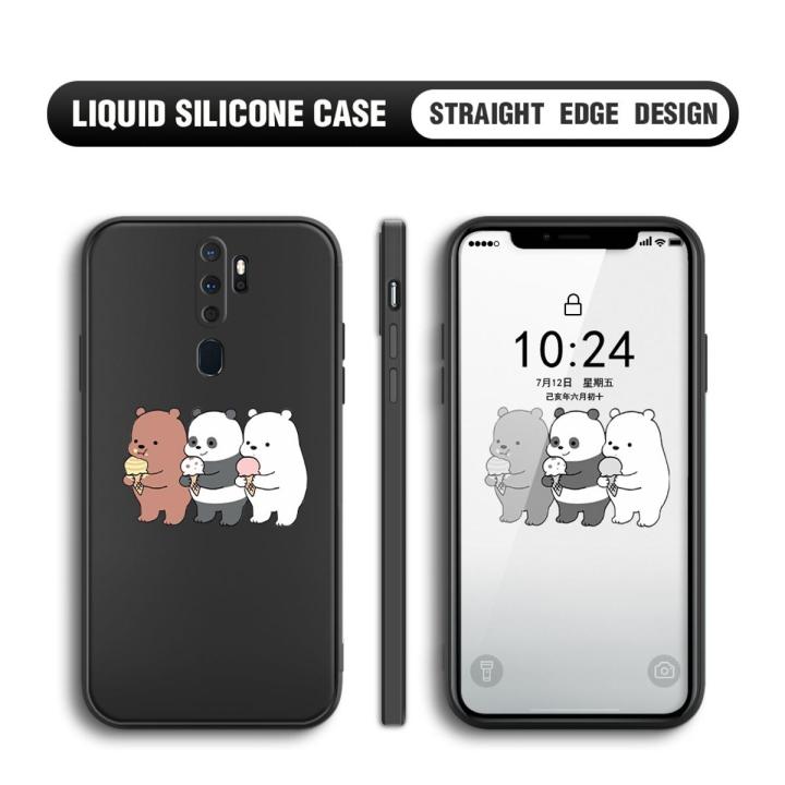 Jizetin for OPPO A5 2020 / A9 2020 Back Cover Cute Bare Bears and Cone Multicolor Liquid Silicone Phone Case Soft Square Lens Protection Phone Cases