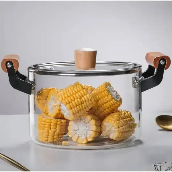Transparent Glass Stew Pot with Wooden Handles | Daraz.pk