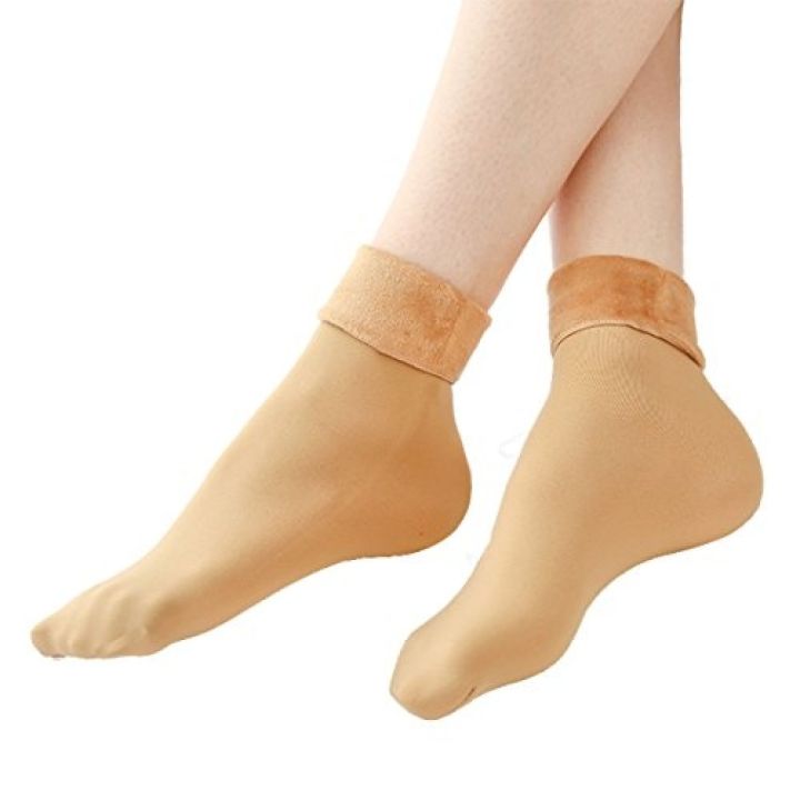 One Pair Best Quality Thermal Fleece Socks Autumn Winter Plus Velvet Thick Socks Fleece Lined Warm Socks Fuzzy Soft Women Thick Sock in Black and Skin - Bilal Online