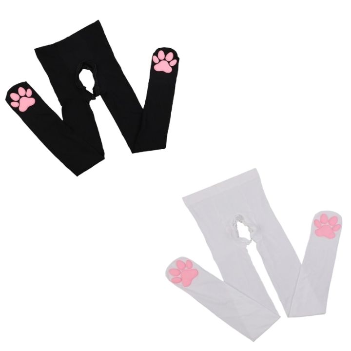 Lolitas Cat Paw Pad Pantyhose Tights 3D Toe Bean Socks High Waist Pantyhose Cute Kitten Claw Pad Socks Lace Open Crotch