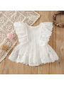 Infant Girls Romper Tutu Skirt, White Fly Sleeves Round Neck Lace One-piece, 0-18 Months. 