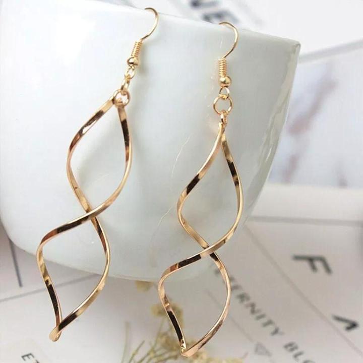 New Spiral Curved Long Drop Earrings for Women Wave Design Fashion Jewelry Party Wedding