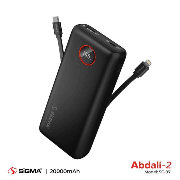 SiGMA ABDALI-2 (2in1) 20000mAH Fast Charging POWER BANK - 22.5 Watt Fast charging - PD Fast Charging - Qual comm 3.0 - 1 Year brand warranty