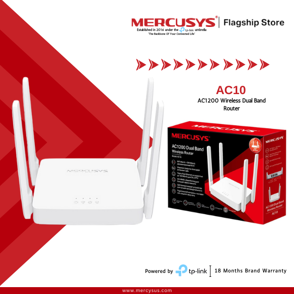Mercusys Wi-Fi Router AC10 Dual Band AC1200 Wireless Router - 18 Months Brand Warranty