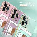 (Free Lanyard) Luxury 6D Plating Case for OPPO A12 Phone Cases Cute Cartoon Anime Bears Side Print Soft Silicone Square Back Cover. 