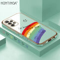 Hontinga for Samsung A72 5G/4G Back Cover（Free Lanyard）Luxury 6D Plating Smile Rainbow Side Pattern Case Soft Silicone Square Mobile Cover. 