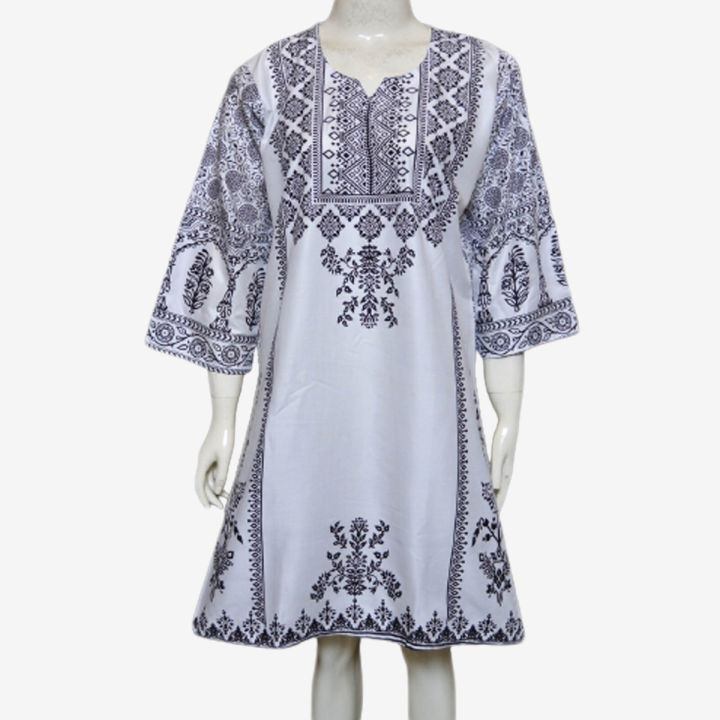 Dzyne%20White%20Block%20Printed%20Stitched%20Girls%20&%20Women%20Kurti%20-%20Image%202