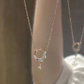 Korean Style Simple Fashion Moon Chokers Necklace Blue Stone Pendant Necklaces. 