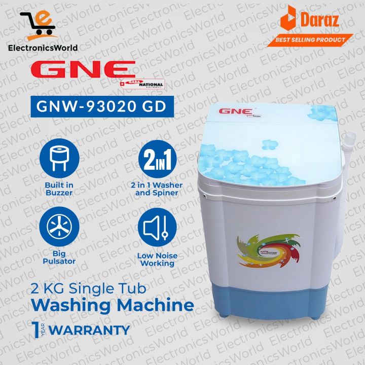 Gaba National Baby Washing Machine | Model GNW-93020 GD | Single Tube | Glass Lid | Washing & Spinner | Blue & Pink Color |3 KG Washing Capacity | 100% Copper | 1 Year Brand Warranty
