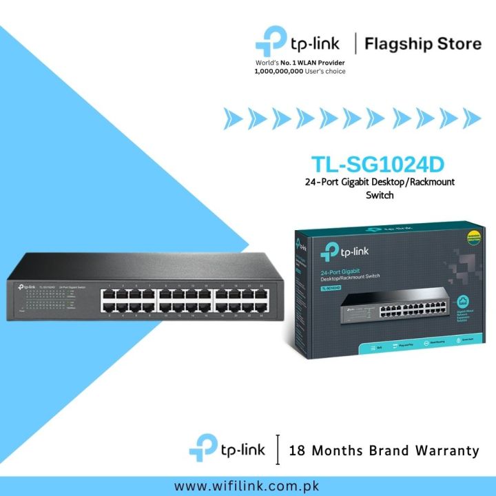 TP-Link Network Gigabit Desktop/Rackmount Switch TL-SG1024D 24-Port 10/100/1000Mbps - 18 Months Brand Warranty