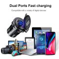 Car USB Charger QC3.0 PD Type C USB with Switch Socket for 12V/24V Vehicles Boat Motorcycle SUV Bus Truck Caravan Marine（Blue add wire). 