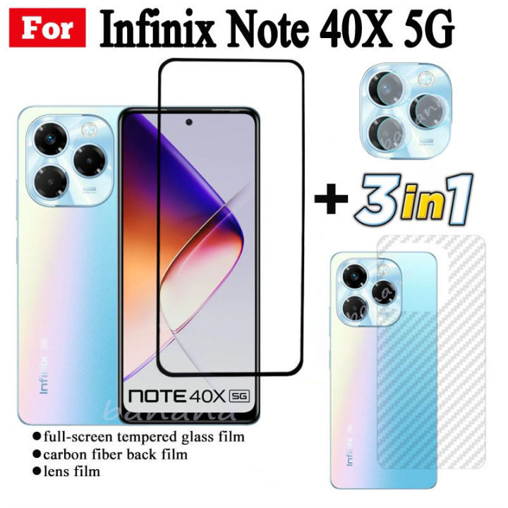 3 IN 1 infinix Note 40X Tempered Glass Film For infinix Note 40 5G 4G Full Cover Screen Protector Glass +Camera Lens Film+back film