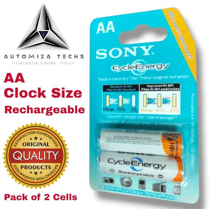 Pack of 2 AA Sony Rechargeable Cells (Clock Size), AA Rechargeable Battery Cell CLOCK SIZE Imported Sony Cycle Energy NiMH 1.2v 4600mAh 1000 Cycles Batteries Cells