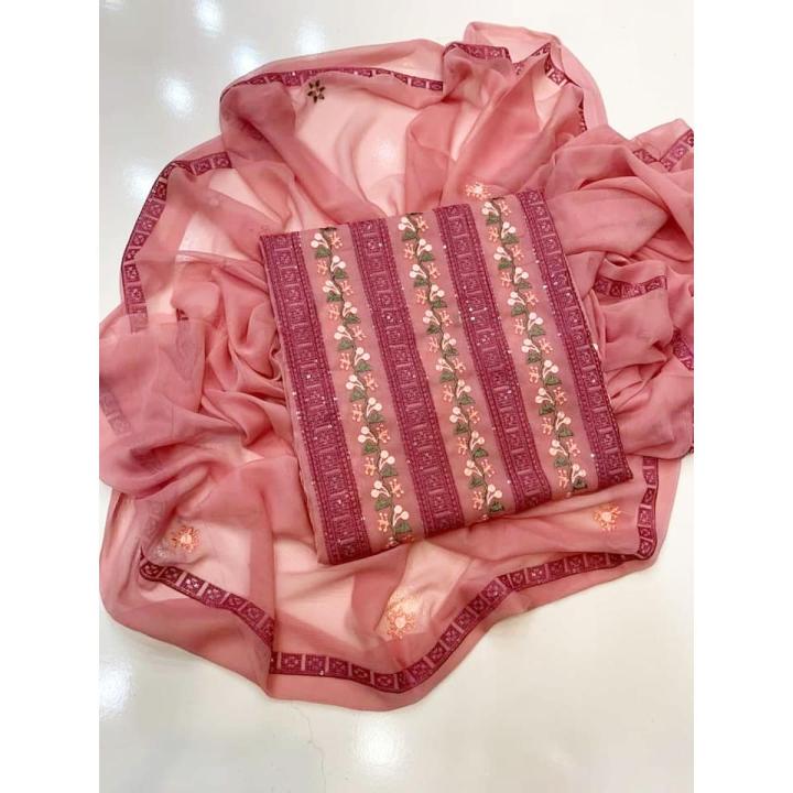 Computer Lavish Embroidery Work Stuff Pure Soft Chiffon 2 piece Shirt & dupatta