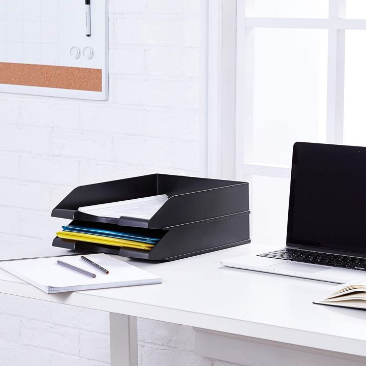 Paper Tray for Office – 2 Storey, Black - Pure & Hard Plastic, Strong Body Capacity