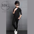 Kids Black With White Stripe Style Full Sleeves Zipper with Warm Black Trouser for Kids. 