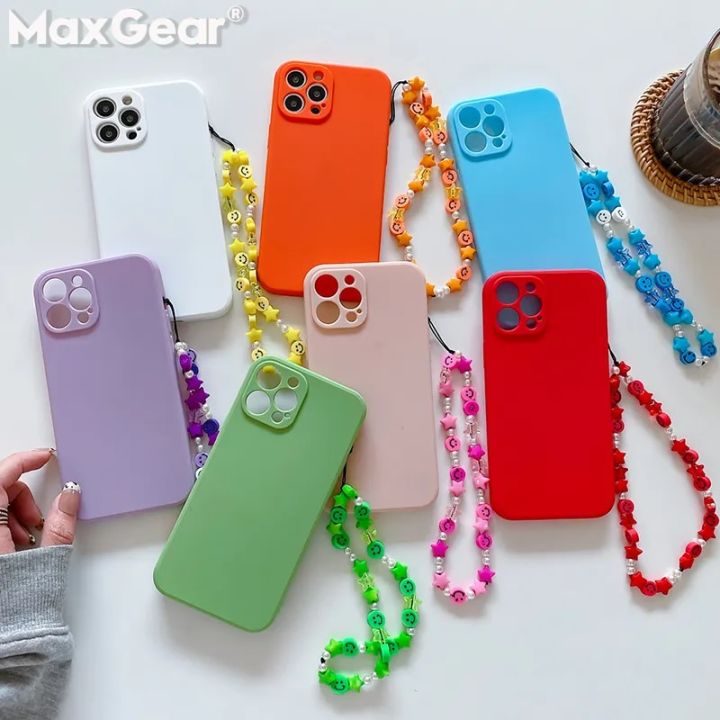 Chain Beads Pendant Hand Strap Hang Phone Charm Case For iPhone 13 12 11 Pro Max Mini XS X S XR 7 8 Plus SE 2 Cute Lanyard Cover
