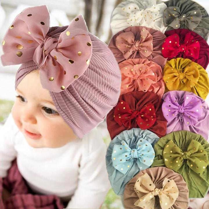 Shiny Sequin Bowknot Baby Turban Cap Newborn Indian Hat For Girl Boy Soft Cotton Elastic Bonnet Infant Beanies Toddler Headwrap
