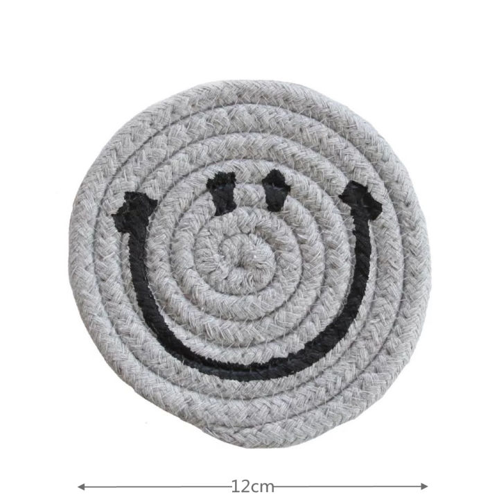 Korean smiley handmade cotton thread woven placemat ins expression insulation pad coaster pot pad cute thick pad