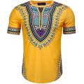 【ALLGOOD】African Style Print Men's Dashiki Tee Shirt Round Neck Yellow Colorful Short Sleeve Pullover T-shirt Festival Top For Men. 