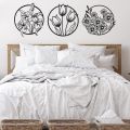 Flower Wall Art, Lily Flower Decor, Living Room Wall Decor, Above Bed Decor, Unique Wooden Wall Art Set of 3 Round Flower. 