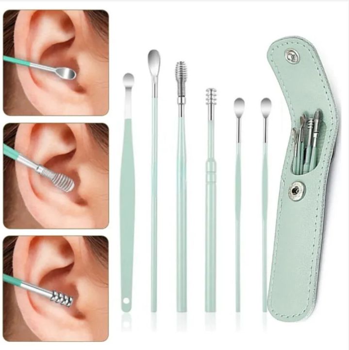 6PCS Ear Cleaner Set Earpick Ear Wax Remover Ear Spoon Ear Cleaning Spiral Earpick Kit Gadget