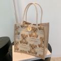 Women Cute Bear Pattern Shoulder Bags Flax Girl Student Handbag Outdoor Handbags Casual Lunch Bag Underarm Bolsos Lonchera Sac. 