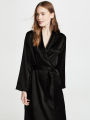 Pure Korean Satin Silk Night Robe - Elegant, Breathable, Black, Matching Belt. 