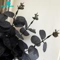 Black Artificial Flowers 6pcs Black Eucalyptus Branches Stems Realistic Silk Cloth Leaves for Halloween Decor Halloween Party Decorations. 