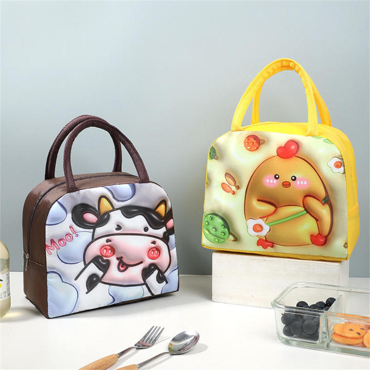 Thickened Lunch bag Portable Large capacity 3D Cartoon  print Insulated lunch box Handheld Thermal insulated Cartoon pattern lunch bag for School Picnic Outdoor Kids Food storage