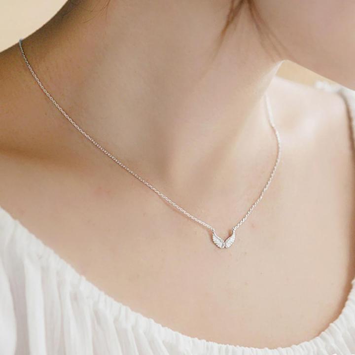 New 925 Sterling Silver Zircon angel Necklaces Pendant Fashion Sterling Silver Jewelry Statement for Women Bijoux