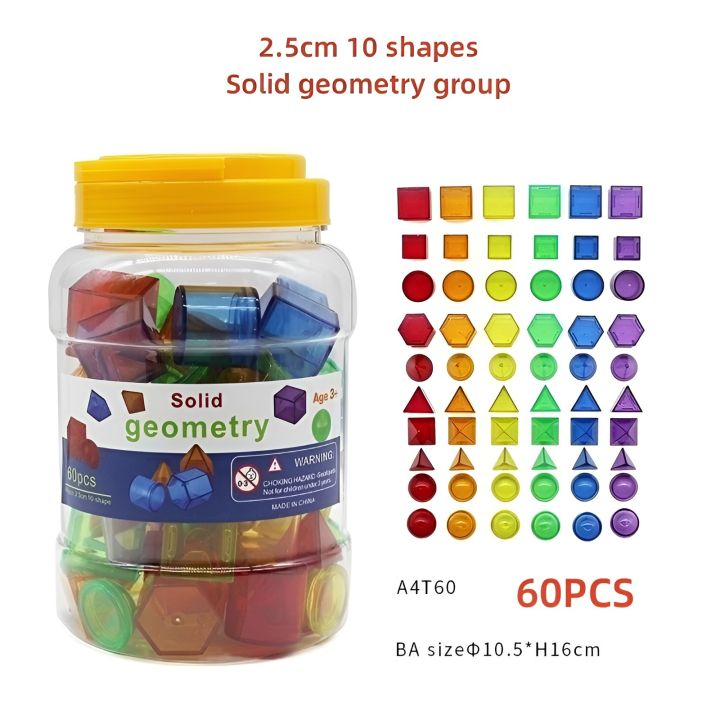 Geometric transparent building blocks,for kindergarten children Three dimensional combination Montessori teaching aids, 3D Shapes Miniature Set