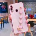 For Samsung Galaxy A20s Back Cover with Love Heart Chain Wrist Strap Fashion Bracelet Shiny Plating Bumper Protective Case Silicone Shockproof Mobile Phone Cases. 