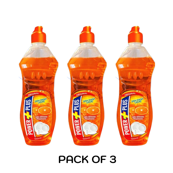 Dishwasher Liquid - Dish Washer Liquid - Dishwashing Liquid - Power Plus Dish wash Cleaner Orange 500ml Pack of 3