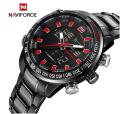 NAVIFORCE Stainless Steel Dual Time Display Watch For Men / Boys With Brand Box-9093. 