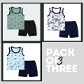Ruku Garments Pack Of 3 Stylish Sandos & Shorts For Kids Clothing Set Best For Summer. 