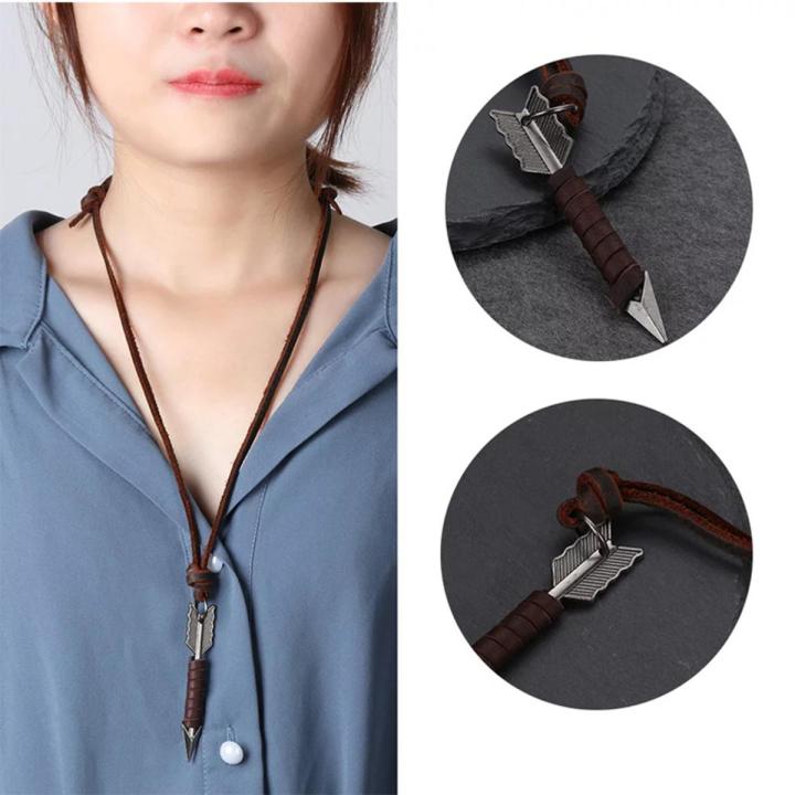 Original Cow Leather Arrow Pendant Necklace Leather Rope Necklace Jewelry for Men & Women