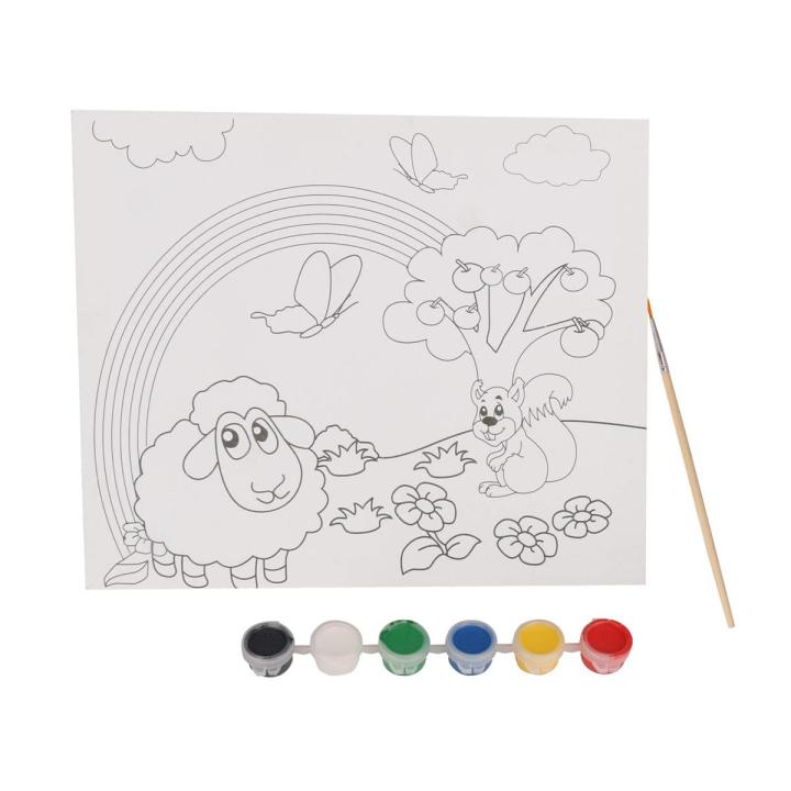 Pre sketch Painting Board for Kids, Mini Canvas Painting Kit, Pre Printed with Brush and Colors,Pre Stretched Canvas Board,Birthday Gift for Kids