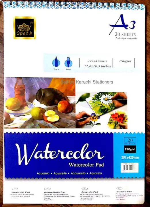 Watercolor%20Pad%20A-3%20for%20Artists%20A3%20Watercolour%20pad%2020%20sheets%20190gm%20A3%20size%20-%20Image%202