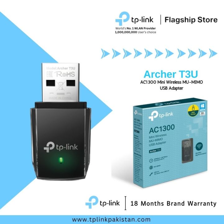 TP-Link Wi-Fi Adapter Archer T3U AC1300 Mini Wireless Dual Band MU-MIMO USB Adapter - 18 Months Brand Warranty