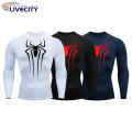 Men Long-sleeved Top Men's Spider Print Compression Gym T-shirt Breathable Sweat Absorbent for Fall/spring Workout Solid Color Long-sleeved Top. 