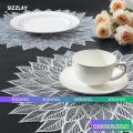 Rose Gold Round Placemats for Dinner Table Set of 2/4 Metallic Hollow Out Flower Shaped Table Mat Pressed Vinyl Place Mats Table Decor Wedding Accent Centerpiece - SIZZLAY. 